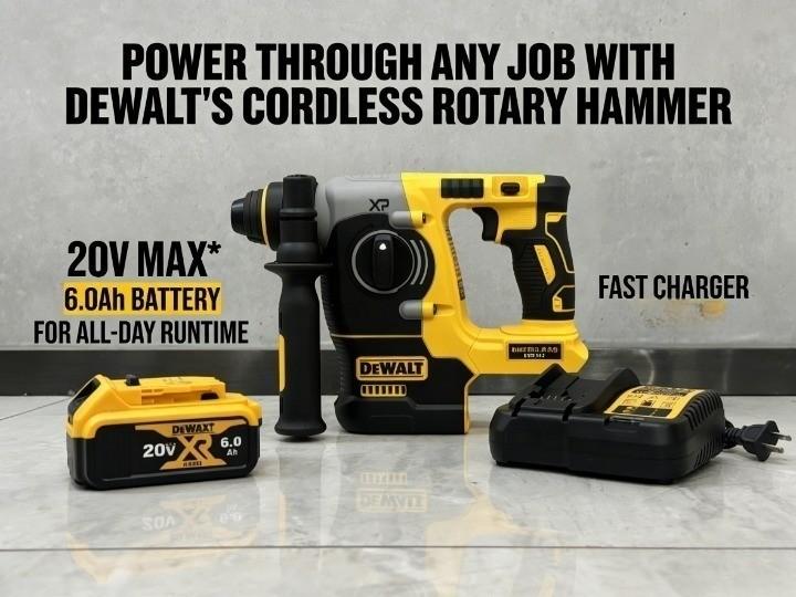 Taladro percutor inalámbrico recargable sin escobillas DEWALT DCH273 de 20 V, diámetro máximo de perforación de 26 mm, velocidad sin carga de 0-950 RPM, frecuencia de impacto de 0-3600 IPM, batería de litio de 6.0 Ah y cargador para construcción, perforac