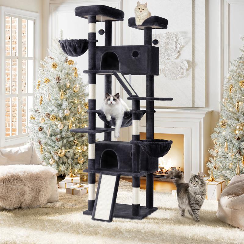 SHA CERLIN 81in/67in Multi-Level Tall Cat Tree Tower with Hammock & Sisal Scratching Posts Larger Cat Condo Furniture for Multi-Cat Play & Rest #ChristmasGifts#TikTokShopBlackFriday