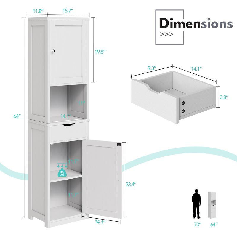 Armario alto para baño, mueble esquinero lateral para cocina con estantes ajustables, ideal para toallas, champús y artículos de limpieza. Muebles que ahorran espacio. Armario alto y estrecho para montaje en suelo. Despensa versátil estilo granja. Color b