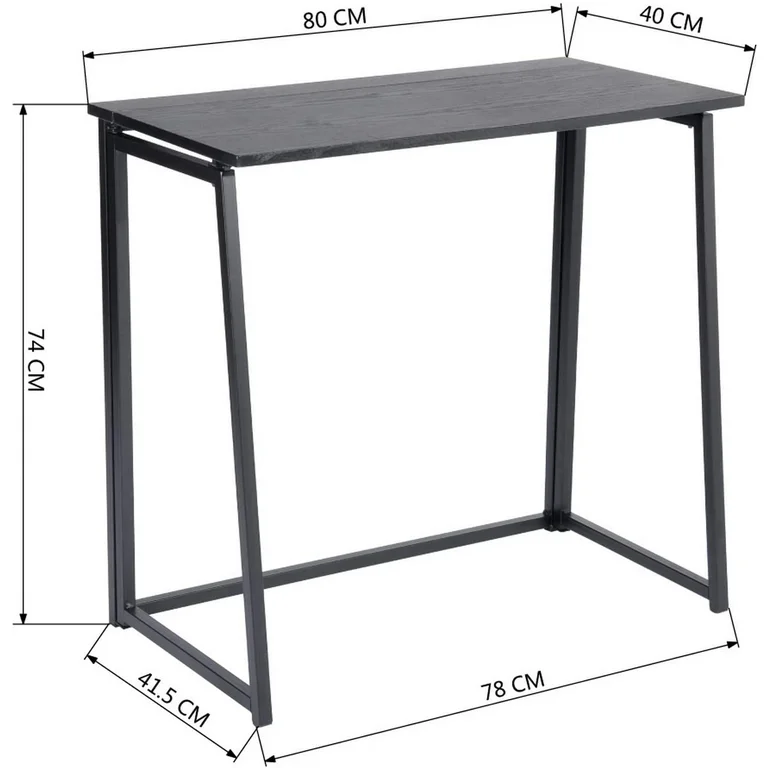 Escritorio Plegable Rectangular de Color Negro (80cm*40cm*74 cm) HOMEMAKE FURNITURE Industrial Clásico