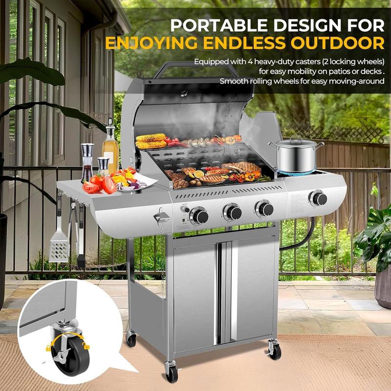 Parrilla de gas propano, parrilla de barbacoa de acero inoxidable con estantes plegables, parrilla para exteriores para patio trasero, terraza y camping. Parrillas de barbacoa portátiles, regreso a clases, compras para el regreso a clases.