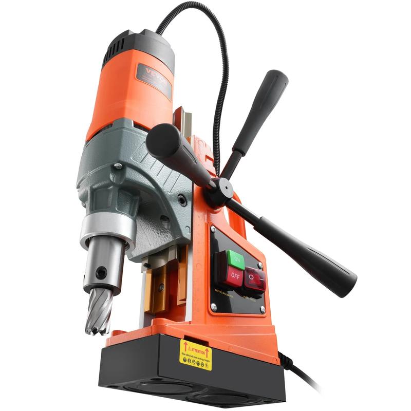Juego de herramientas de taladro magnético industrial VEVOR, motor de cobre de 1450 W, diámetro de perforación de 1,57", fuerza magnética de 12500 N, taladro magnético eléctrico portátil de 850 RPM con sistema de refrigeración y escala milimétrica para me
