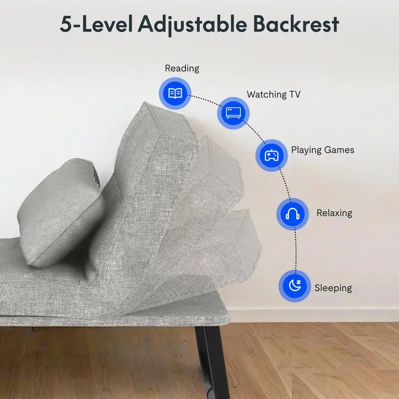 Sofá cama convertible con respaldo ajustable en 5 niveles, otomana tapizada multifuncional, sofá tapizado ajustable, muebles para sala de estar (gris, compatible con camas).
