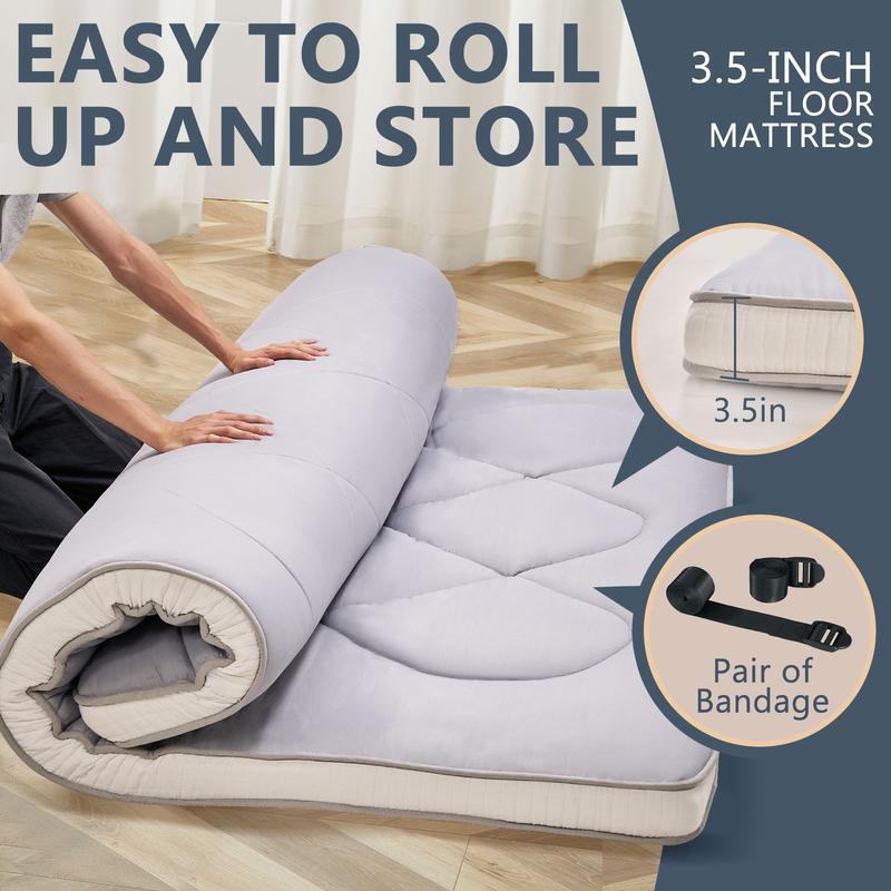 Colchón futón japonés, colchoneta de tatami plegable de 3,5"/4", cama tumbona enrollable portátil para adultos y niños, para todas las estaciones, colchón para dormitorio summergarden