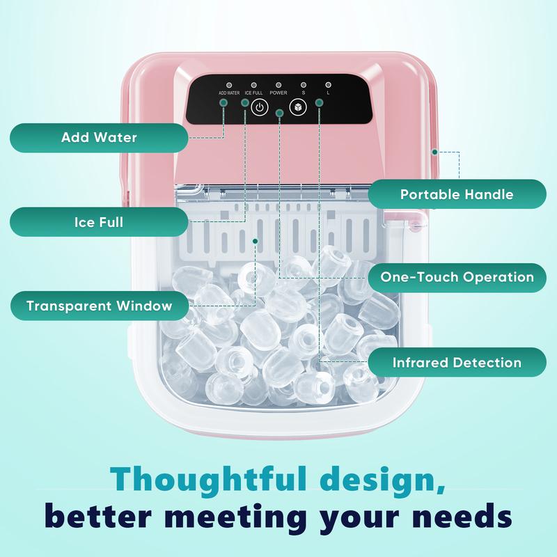 Máquina de hielo compacta Sweetcrispy para encimera con asa, 9 cubitos en 6 minutos, 11,8 kg/24 horas, capacidad de 1,2 L, autolimpieza (con limpiador), funcionamiento silencioso, incluye cesta y pala, portátil para el hogar y la oficina.