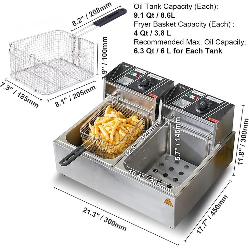 Lerfm Freidora Eléctrica de Acero Inoxidable 12L de Gran Capacidad para Cocinar Patatas Fritas