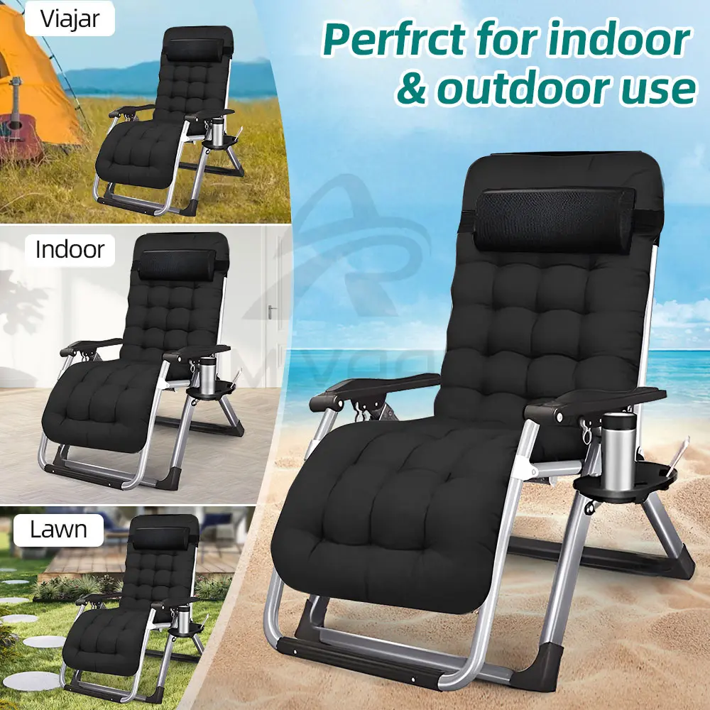 Catre Plegable Premium con Cojín Ajustable a Gravedad Cero a 170° Doble Uso para Sentarse y Acostarse Color Negro Silla Reclinable Ergonómica Sillón Reclinable Portátil