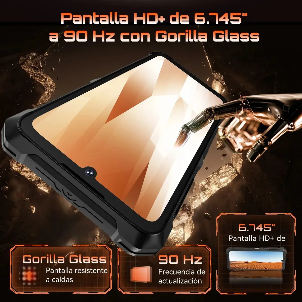 Cubot Kingkong ES 3 Robusto Dual SIM 256GB Negro 6GB RAM 10200mAh Android 15 Pantalla 6.745 Pulgadas HD+ Batería Grande Resistente al Agua IP68 & IP69K