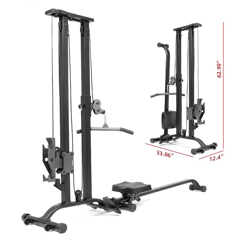 Máquina de cable plegable CR63 TOUSAINS, 330 libras de fuerza, ejercicio de espalda, torre LAT y máquina de remo LAT para gimnasio en casa con abrazaderas para mancuernas