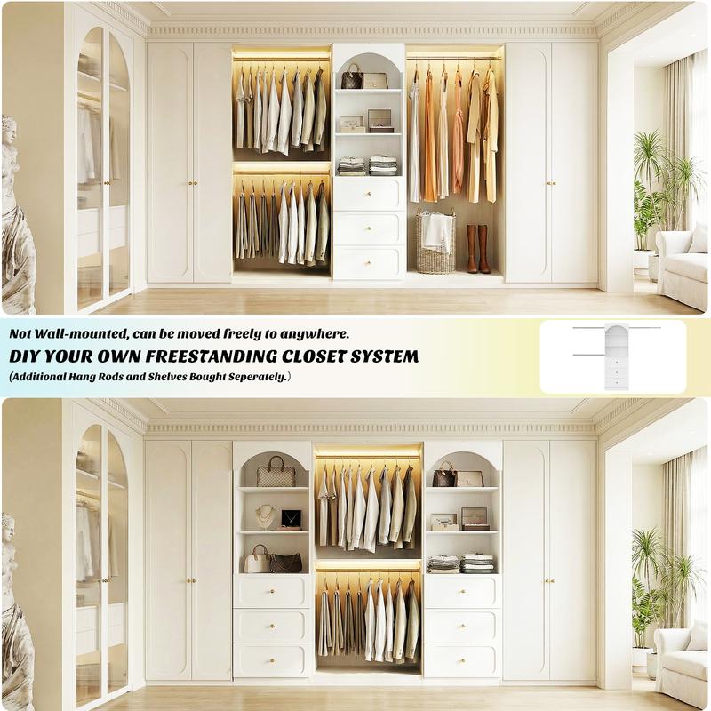 Cyclysio - Organizador de armario alto de madera independiente de 60 cm de ancho, resistente, con 3 compartimentos de almacenamiento y estantes ajustables para armarios y habitaciones pequeñas.