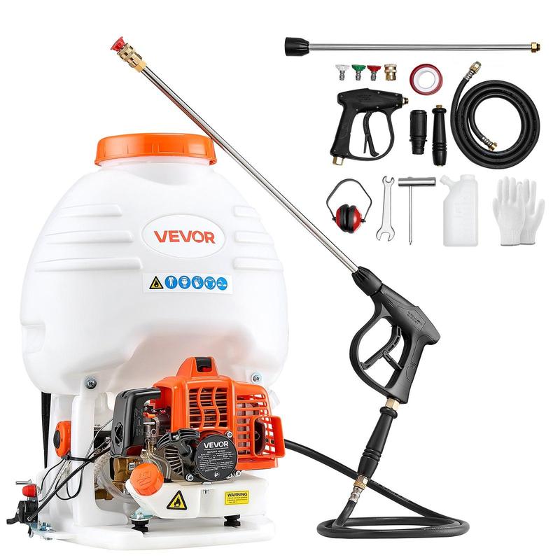 Pulverizador de mochila a gasolina VEVOR, motor de 26,5 cc y 0,9 CV, pulverizador de jardín con depósito de 5 galones, gran cobertura, máquina pulverizadora de césped con lanza de 24 pulgadas y boquillas para una jardinería y agricultura eficientes.