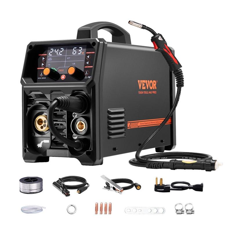 Soldadora MIG VEVOR Pro de 250 amperios, máquina de soldadura MIG Plus, máquina de soldadura sinérgica 5 en 1, MIG a gas/MIG con núcleo fundente/electrodo revestido/TIG por contacto/TIG AU, soldadora MIG de aluminio de doble voltaje 110 V/220 V con pantal