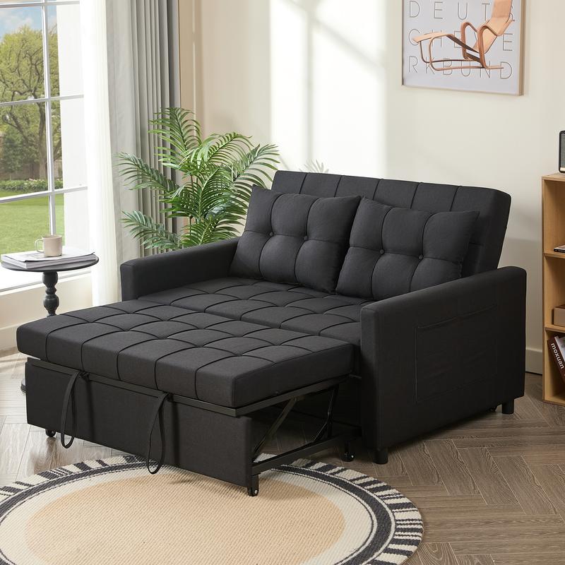 Sofá cama GOSUHI de 52" con cama extraíble, sofá, sofá cama convertible 3 en 1, sofá de dos plazas con respaldo ajustable sin escalones y bolsillo lateral, para sala de estar, dormitorio, apartamento, cama de día, sofás para sala