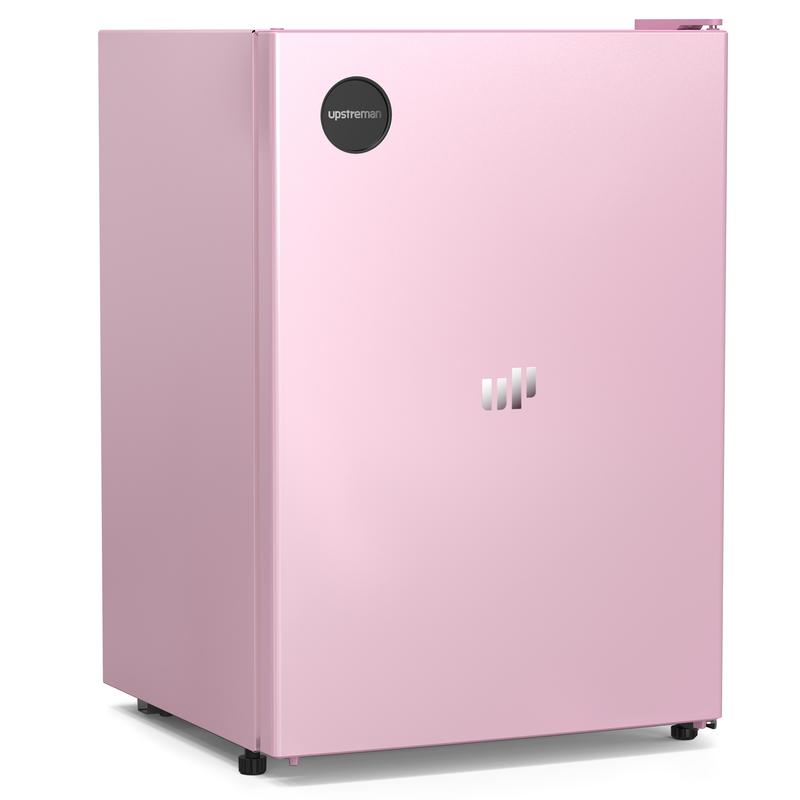 Mini refrigerador compacto Upstreman de 3.2 pies cúbicos, certificado Energy Star, color rosa rubor, de acero inoxidable. Ahorro de energía, refrigerante R-600a, 60 Hz, termostato, puerta reversible, 3 estantes de vidrio, base con almohadilla. Ideal para