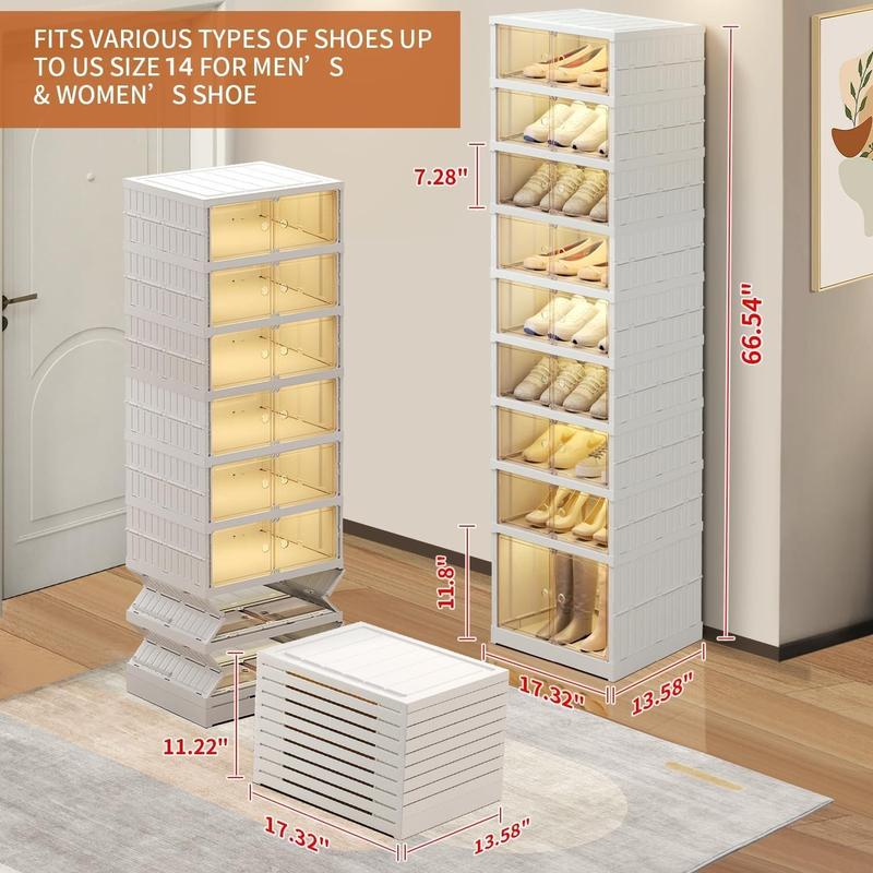 2*(8+1 layers) foldable shoe rack, storage box, transparent closet, management and space saving, home storage, suitable for compact space, home space, shoes, plastic, Multilayer Display Collapsible Design Organiser Light