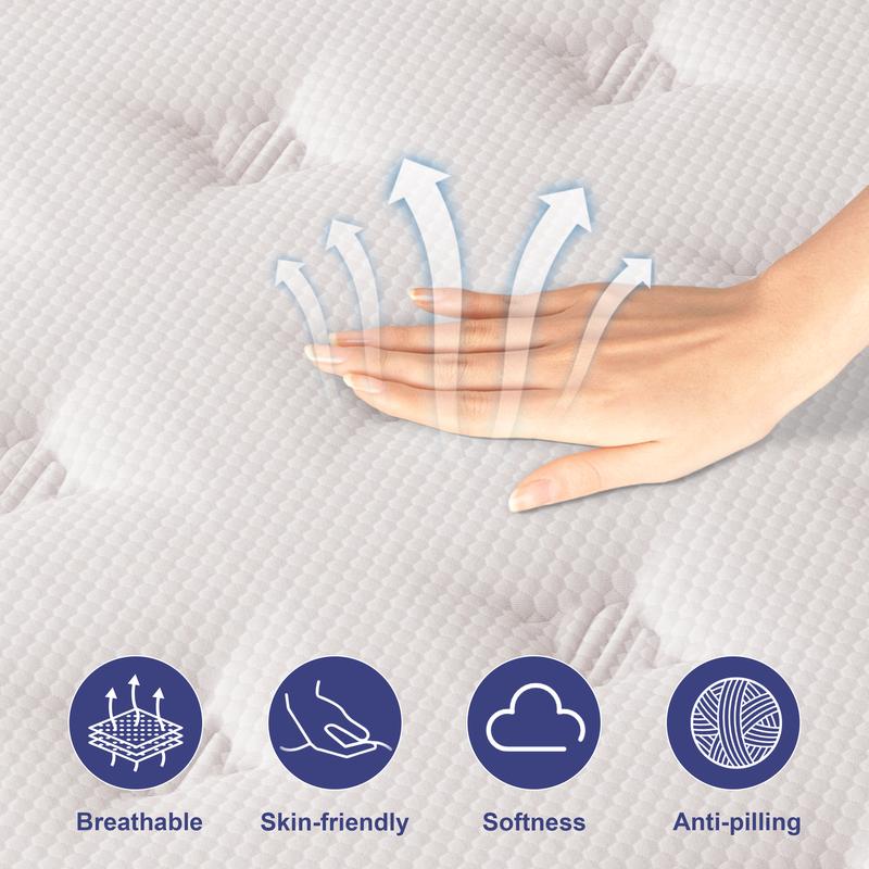 Colchón híbrido de espuma viscoelástica FVBEAYA de 10/12 pulgadas con resortes ensacados, proporciona alivio de presión y aislamiento de movimiento, diseño ergonómico, firmeza media, CertiPUR-US, libre de fibra de vidrio, soporte de borde de alta calidad,