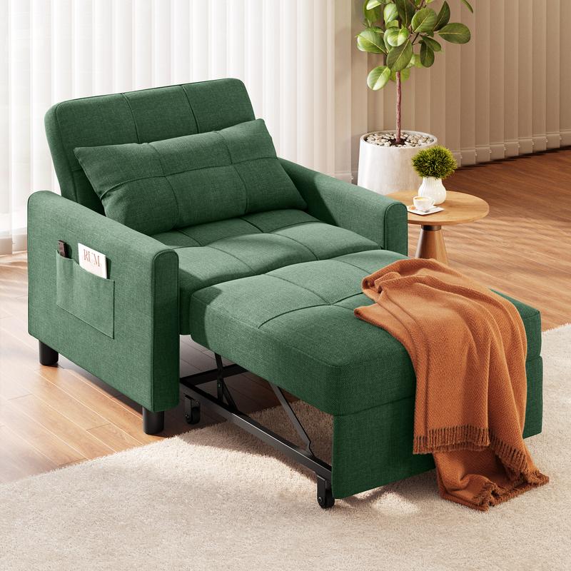 GIZOON Sillón cama convertible 3 en 1, gris oscuro | Sillón, sillón reclinable y cama en uno. Tela de lino con estructura resistente, ideal para apartamentos y espacios pequeños.