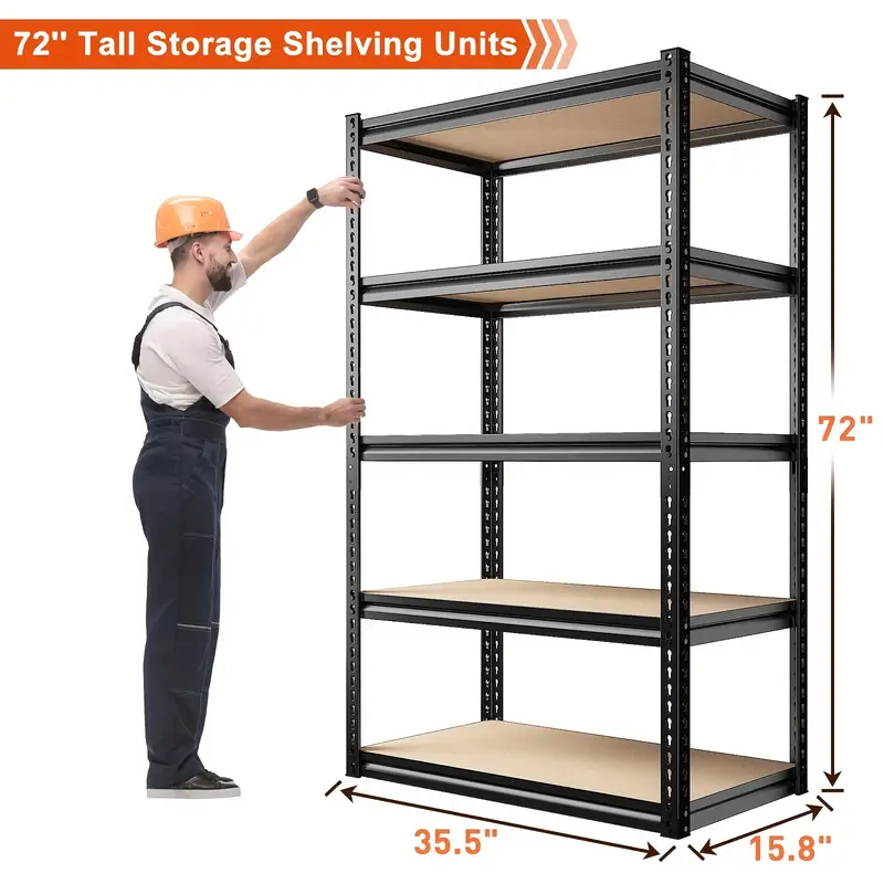 Estantes de metal de 5 niveles para estantes de garaje, estantes de garaje de 2000 libras Estantes de almacenamiento de 72'' Estantes de servicio pesado Estante de unidad de estantería ajustable para estante de despensa de sótano