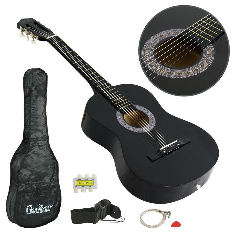 Guitarra acústica Segawe de 38" para principiantes - Juego completo con estuche, correa, afinador, púas y diseño fácil de transportar.