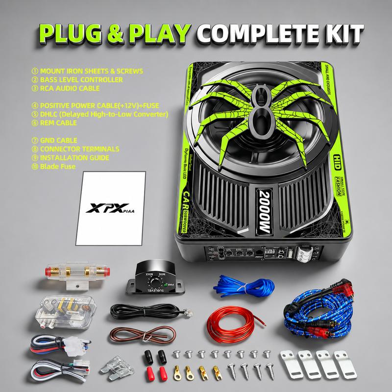 Paquete de subwoofer y amplificador para automóvil TANVSO de 2000 W y 10 pulgadas - Amplificador integrado, luz RGB, filtro de paso bajo, refuerzo de graves, ganancia, aluminio fundido - Compatible con camiones, Jeeps e instalación de audio para automóvil