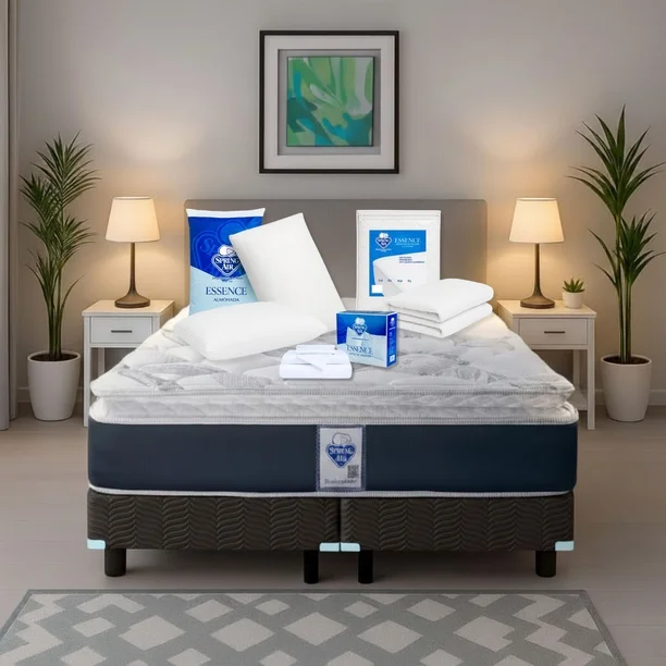 Paquete Colchon King Size + 2 Almohadas + Cubre Colchon + Sabanas Spring Air Smith