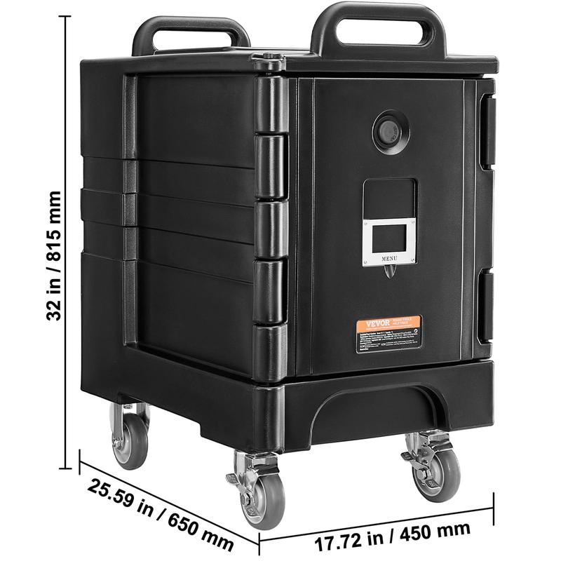 Transportador de bandejas de alimentos isotérmicos VEVOR, caja térmica de 81 cuartos para catering, transportador de cajas de alimentos con hebillas dobles, calentador de alimentos de carga frontal con asas, apilable de carga trasera con ruedas para resta