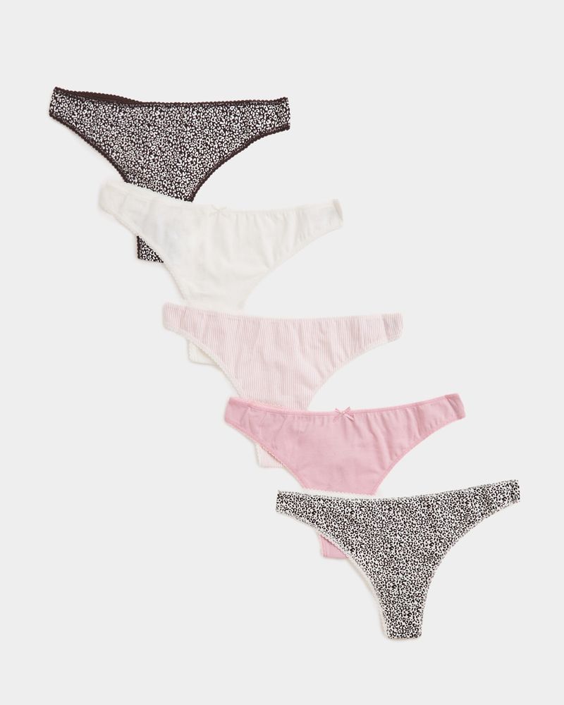 Print Cotton-Rich Thongs - Pack Of 5
