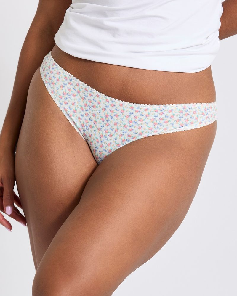 Print Cotton Blend Thongs - Pack Of 5