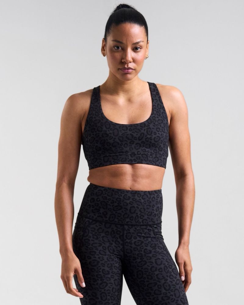 POWERCUT Sculpt Medium Support Sports Bra Leopard Black