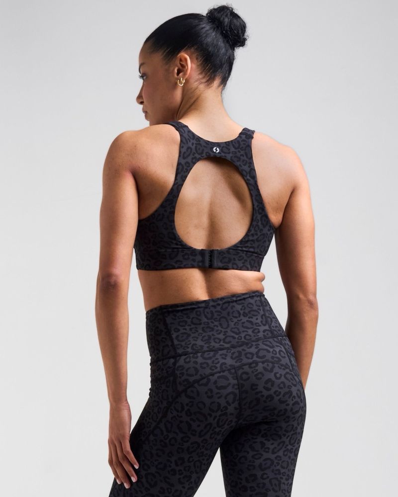 POWERCUT Sculpt Medium Support Sports Bra Leopard Black