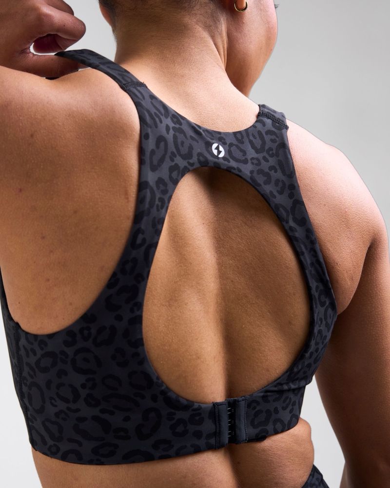 POWERCUT Sculpt Medium Support Sports Bra Leopard Black