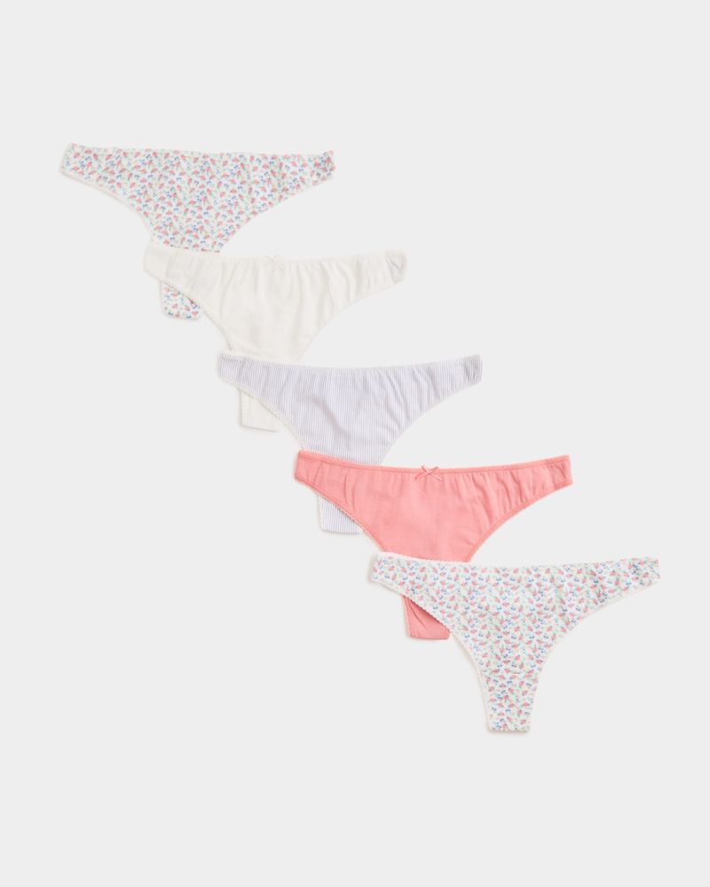 Print Cotton Blend Thongs - Pack Of 5