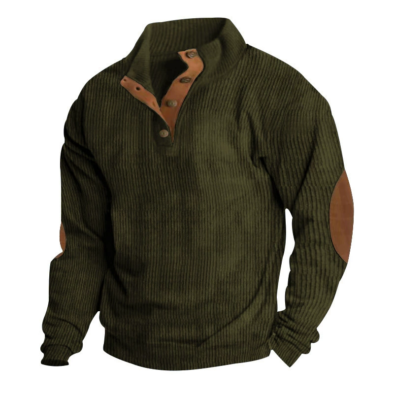 Men's Casual V-Neck Pullover Long Sleeve Rugby Shirt