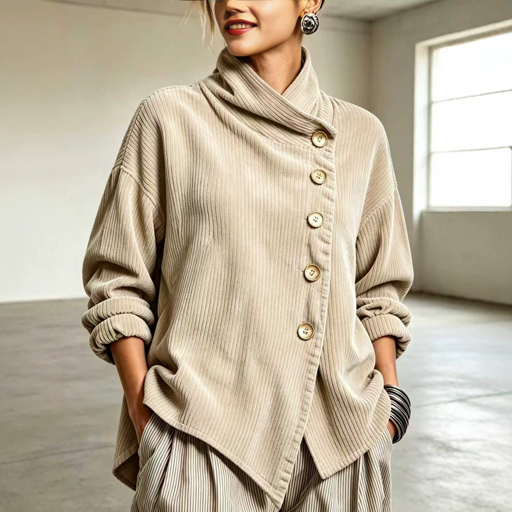 Cardigan Asimmetrico in Velluto a Coste