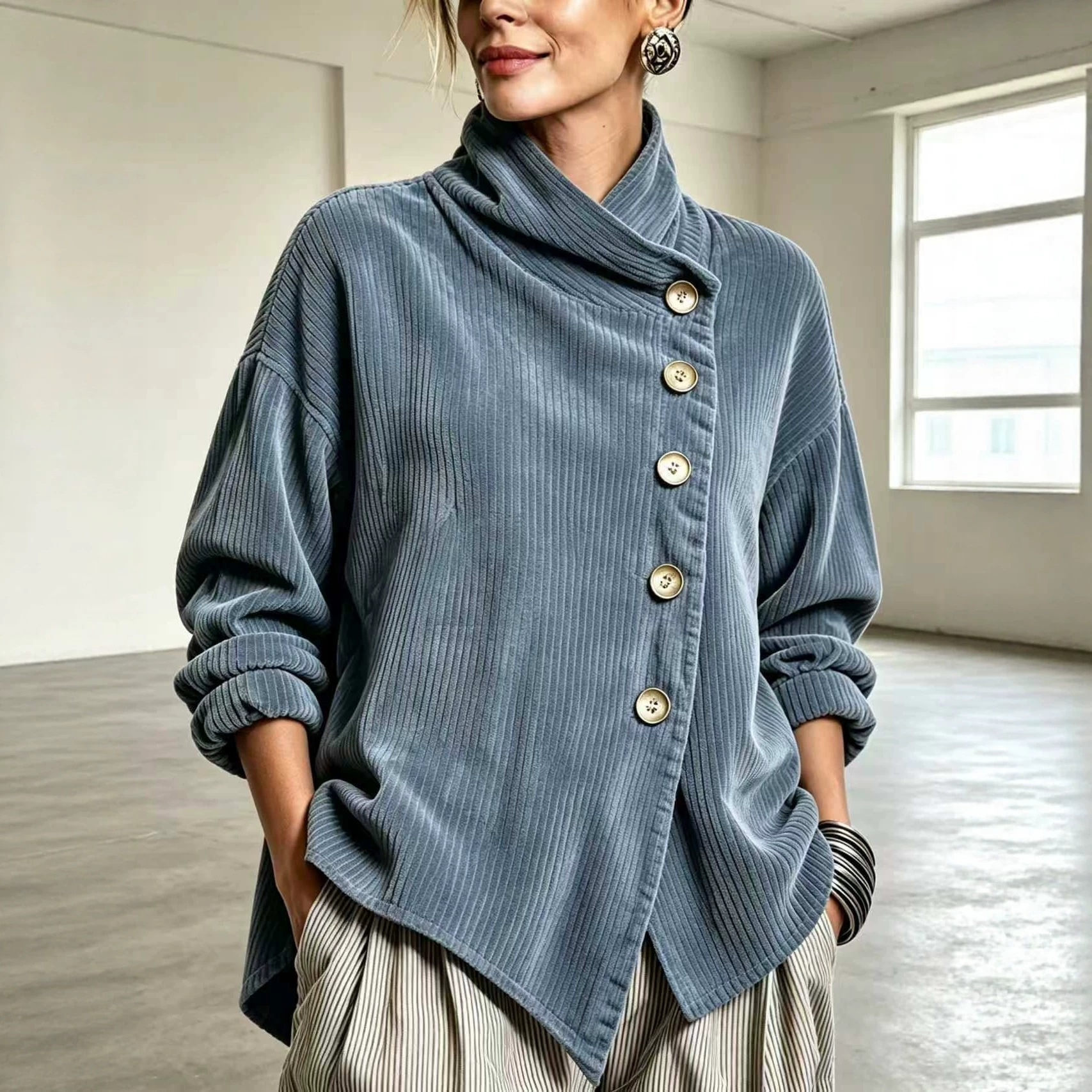Cardigan Asimmetrico in Velluto a Coste