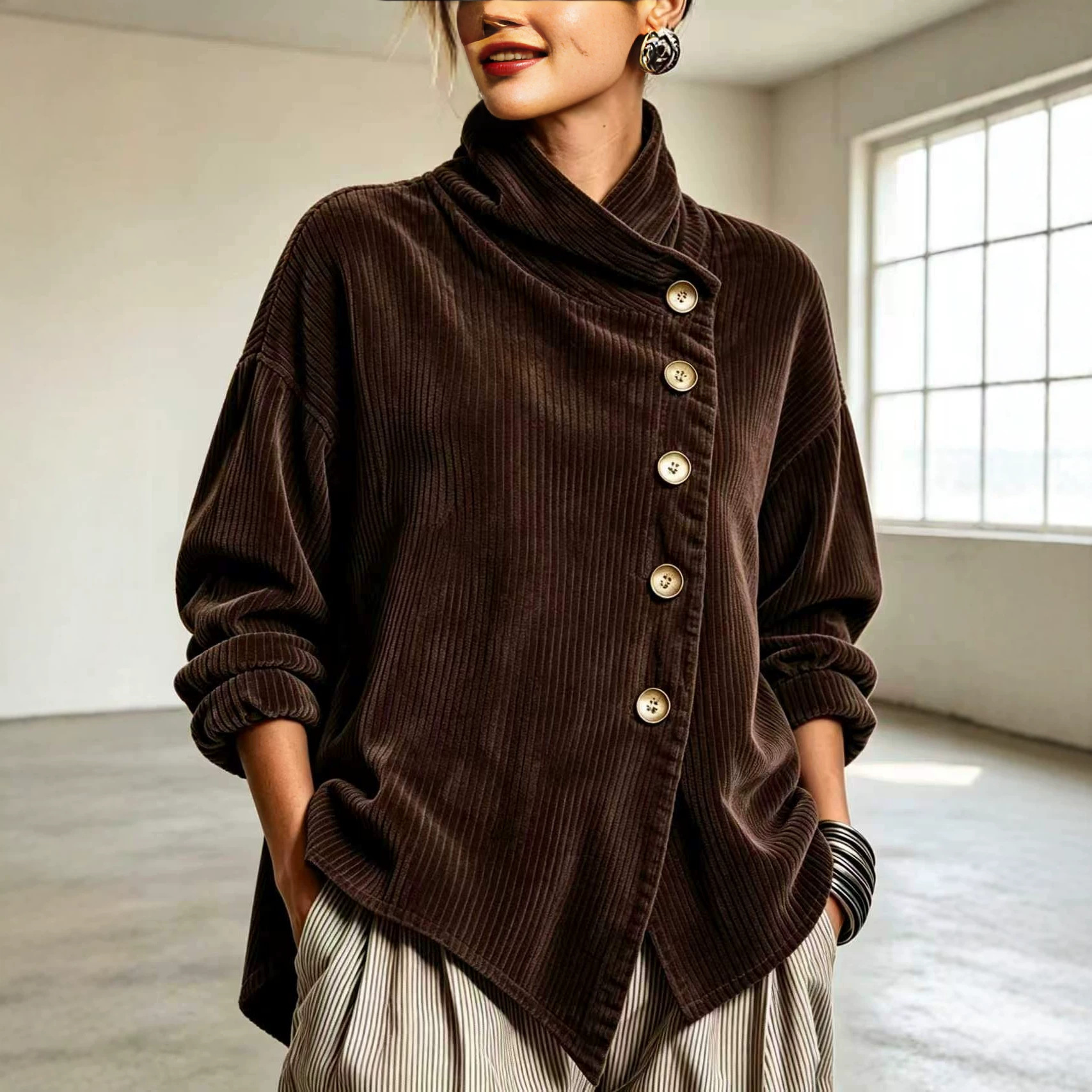 Cardigan Asimmetrico in Velluto a Coste