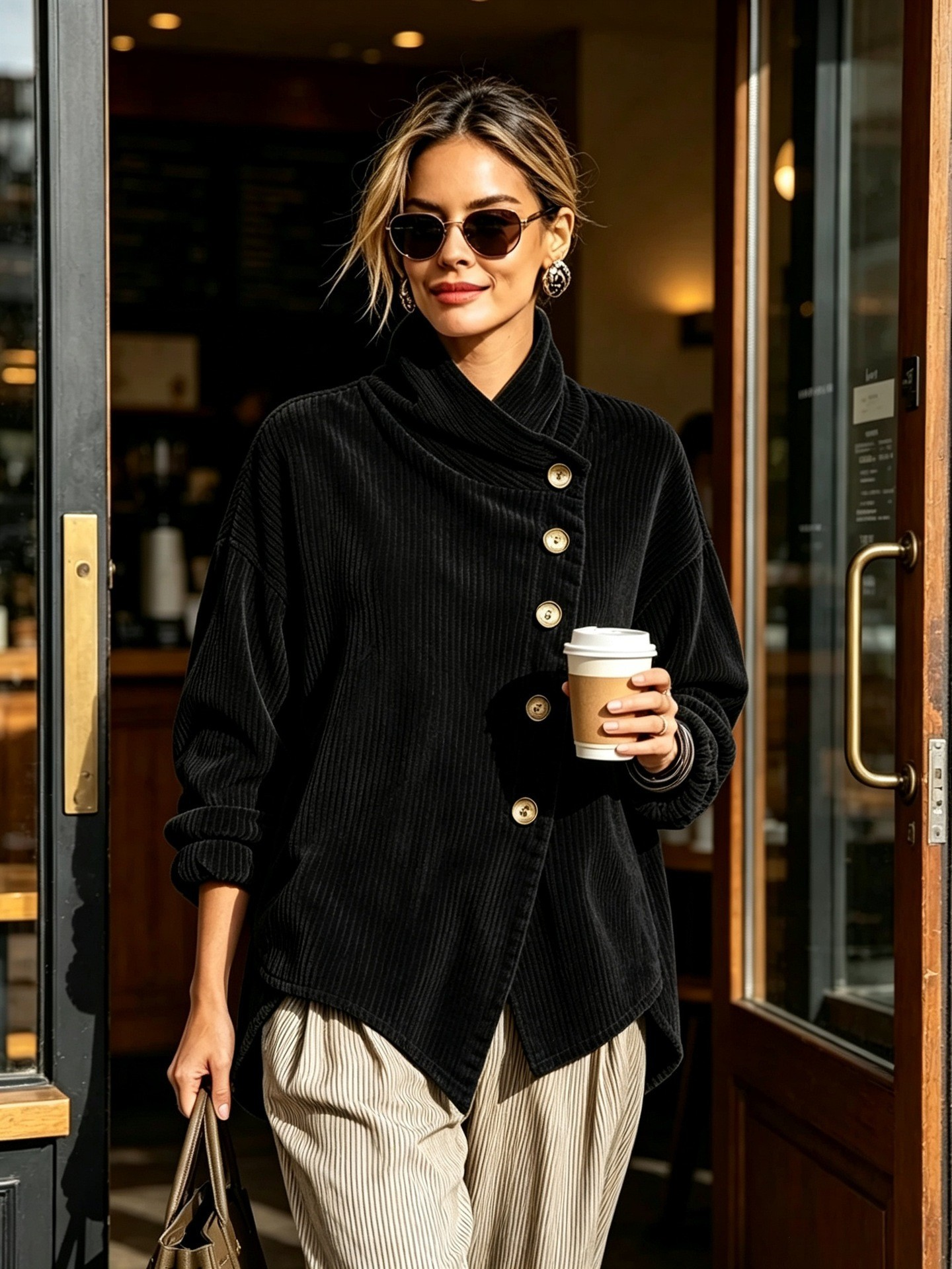 Cardigan Asimmetrico in Velluto a Coste
