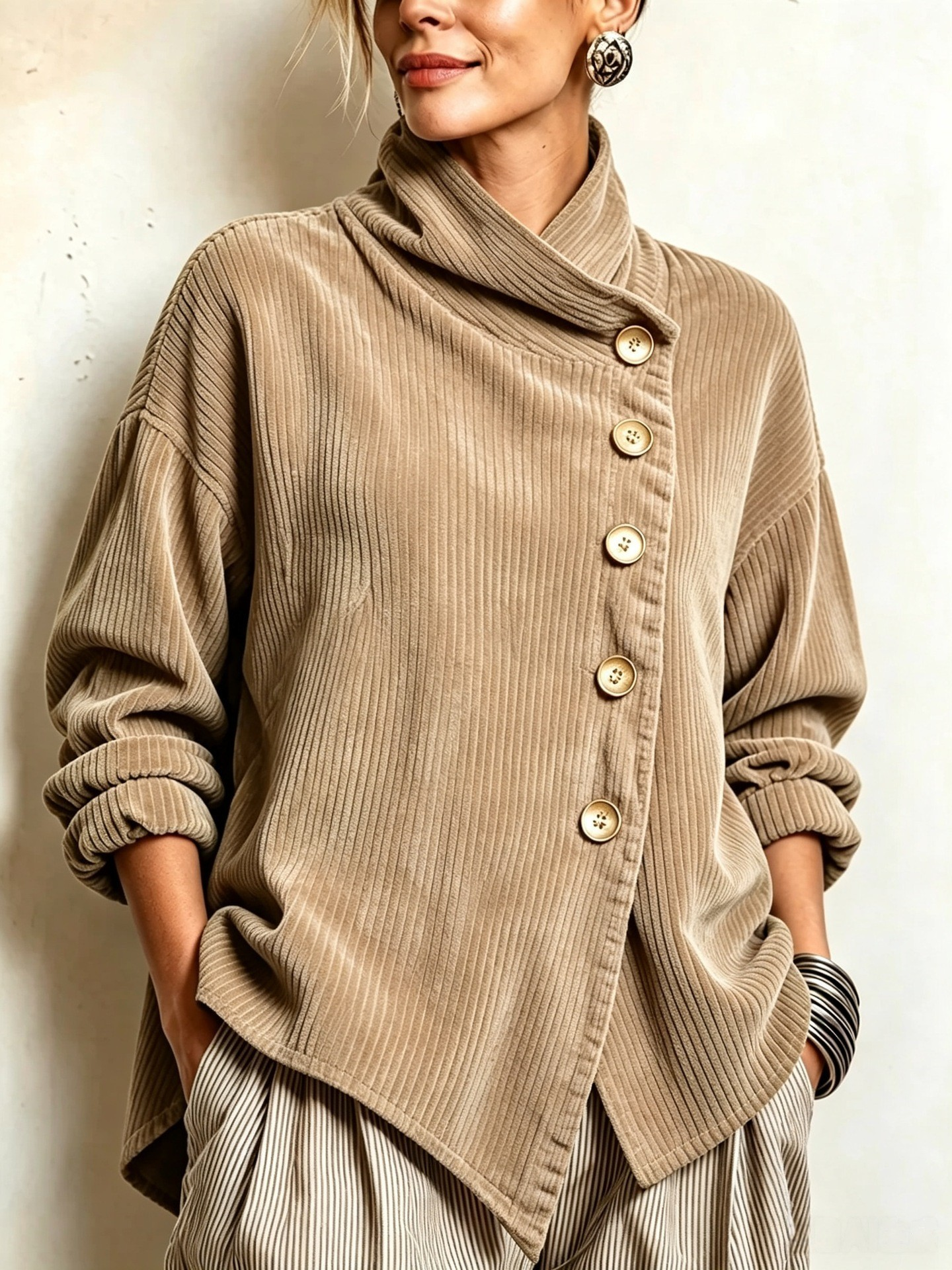 Cardigan Asimmetrico in Velluto a Coste