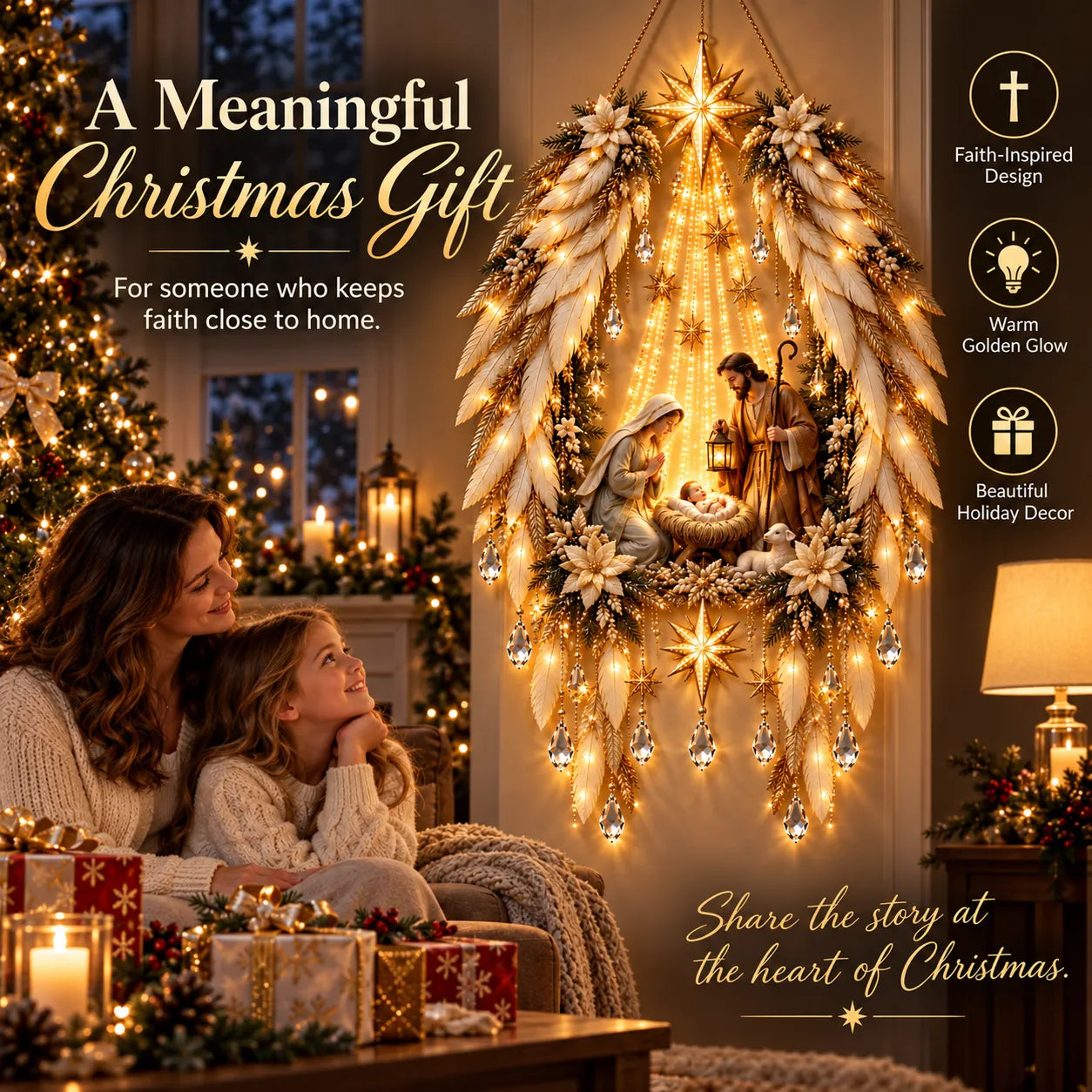 👼 3D Heavenly Angel Wings Nativity Light✨ – Lighted Christmas Wall Decor  ✨
