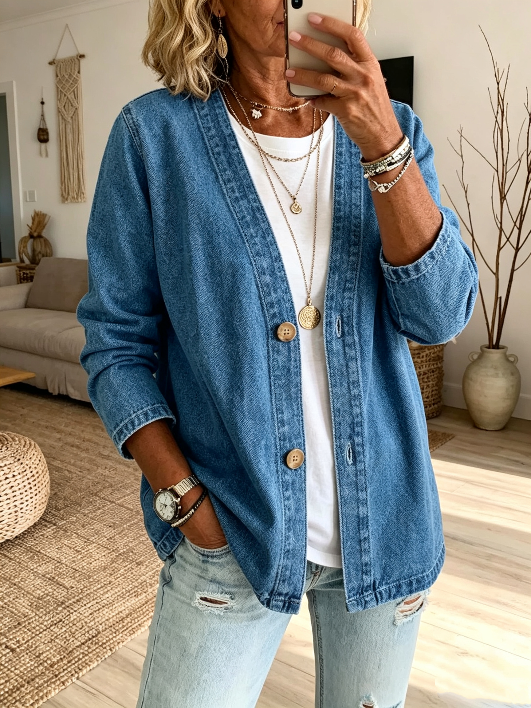 🥳HOT SALE🥳💥50% OFF! 🔥Women's Classic Button Front Denim Jacket