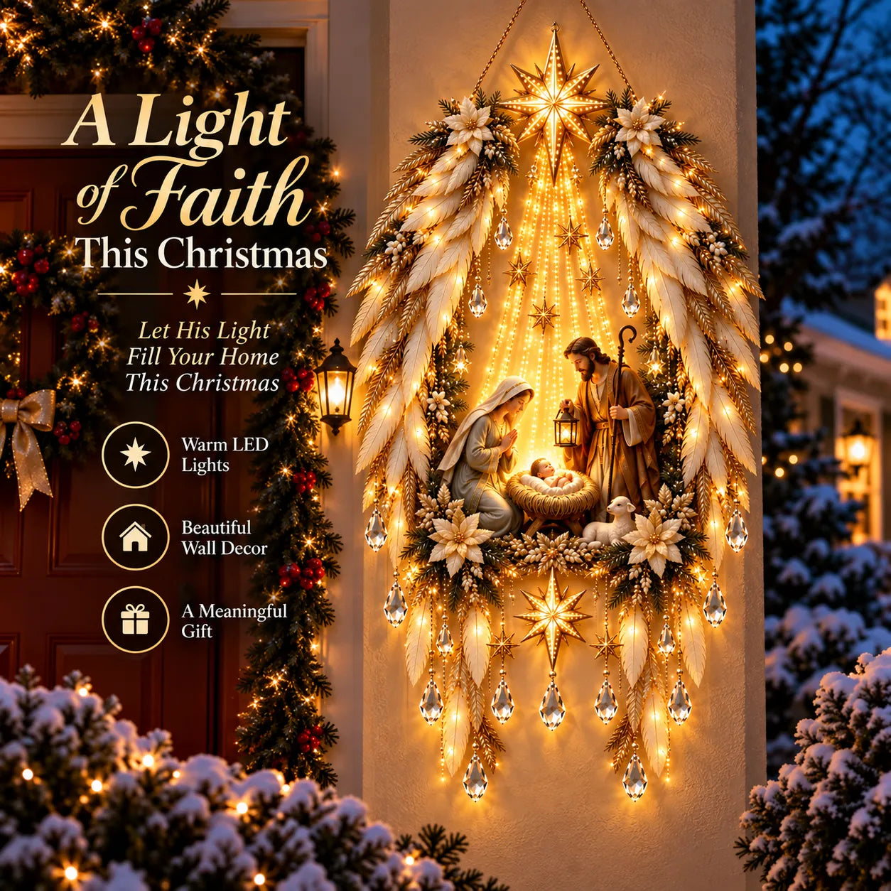 👼 3D Heavenly Angel Wings Nativity Light✨ – Lighted Christmas Wall Decor  ✨