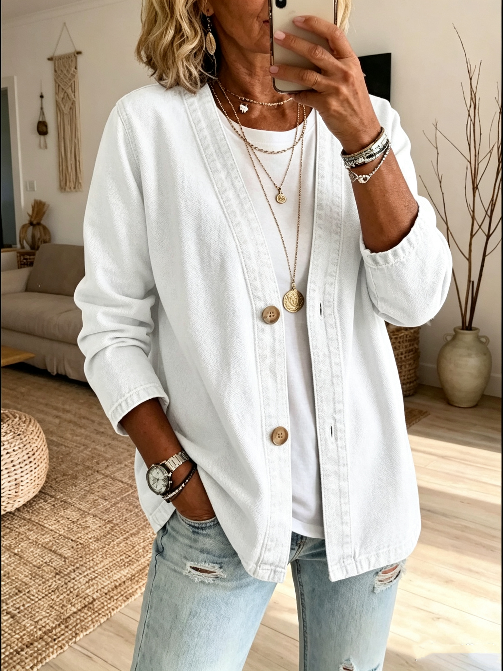 🥳HOT SALE🥳💥50% OFF! 🔥Women's Classic Button Front Denim Jacket