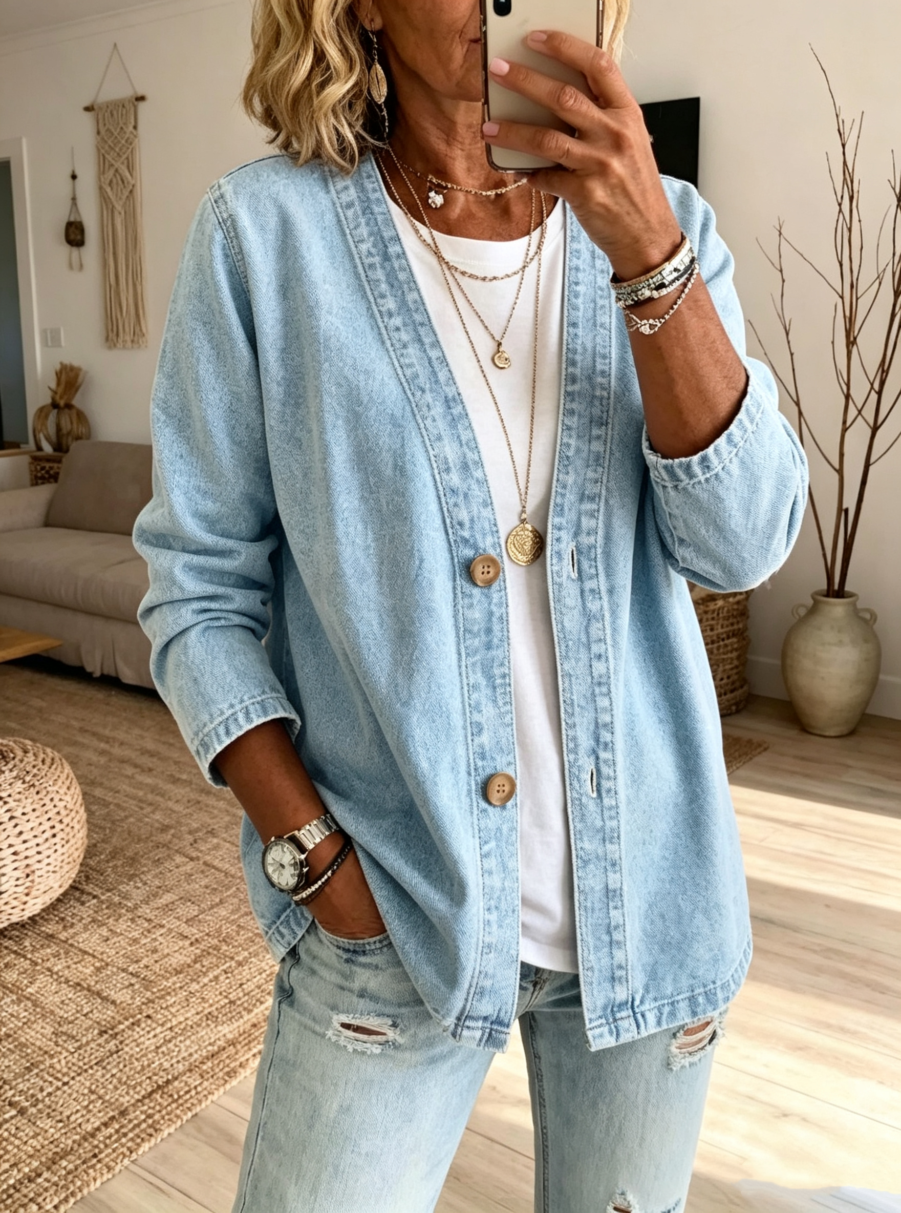 🥳HOT SALE🥳💥50% OFF! 🔥Women's Classic Button Front Denim Jacket