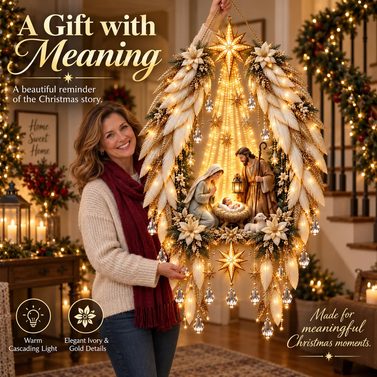 👼 3D Heavenly Angel Wings Nativity Light✨ – Lighted Christmas Wall Decor  ✨