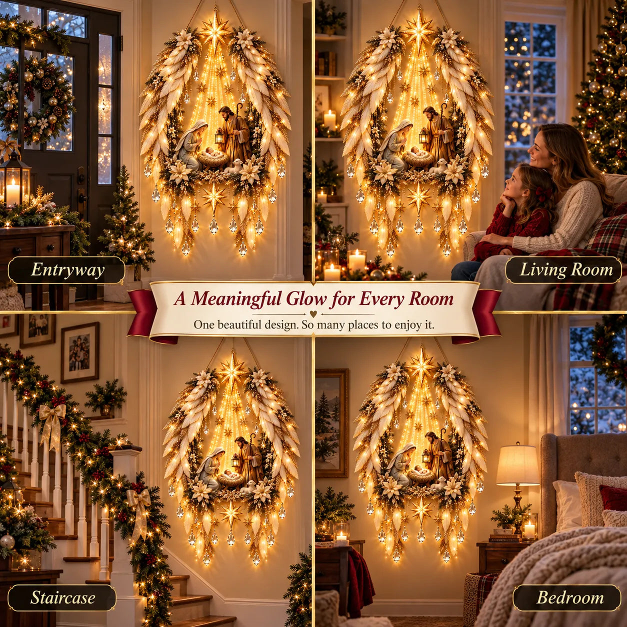 👼 3D Heavenly Angel Wings Nativity Light✨ – Lighted Christmas Wall Decor  ✨