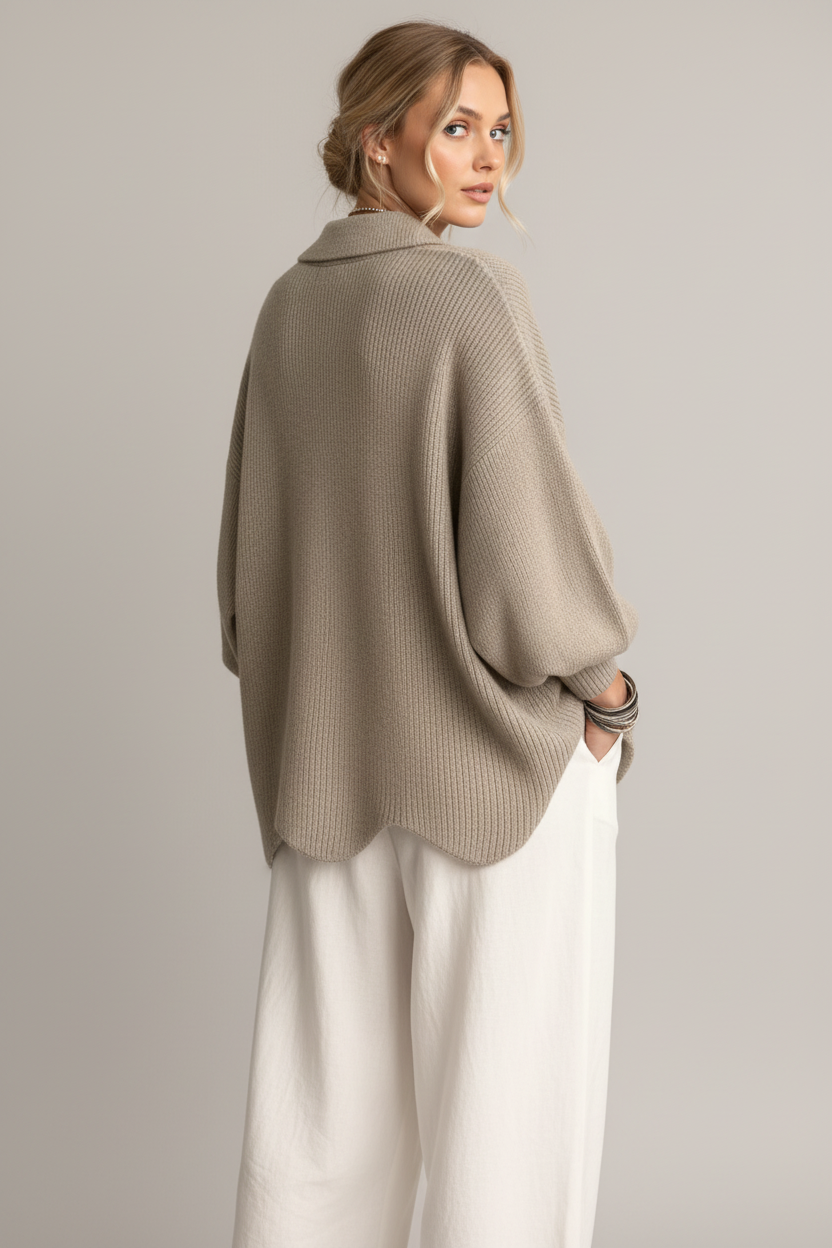 Glosspele - Chaqueta Cárdigan de Punto Acanalado