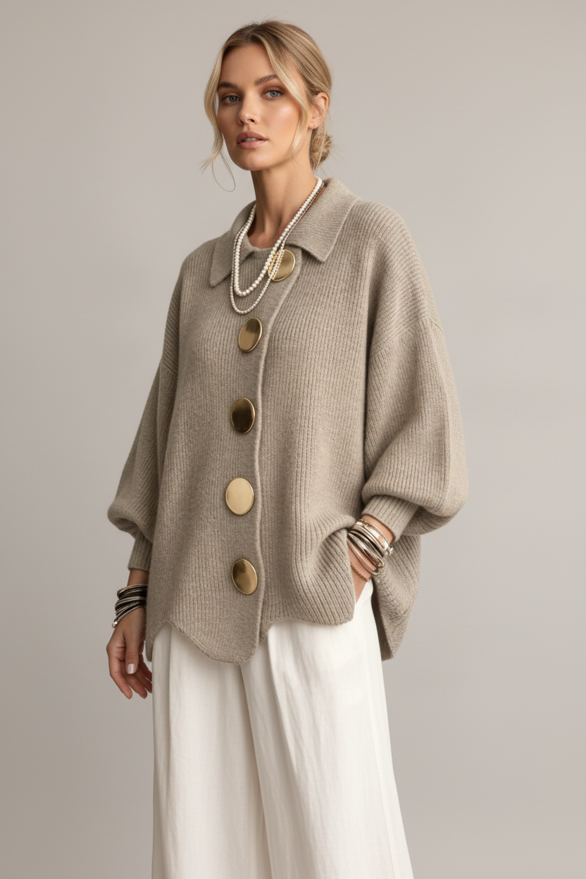 Glosspele - Chaqueta Cárdigan de Punto Acanalado