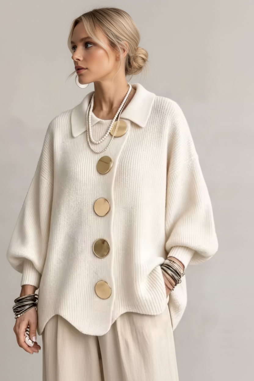 Glosspele - Chaqueta Cárdigan de Punto Acanalado