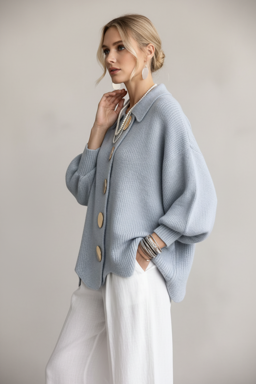 Glosspele - Chaqueta Cárdigan de Punto Acanalado