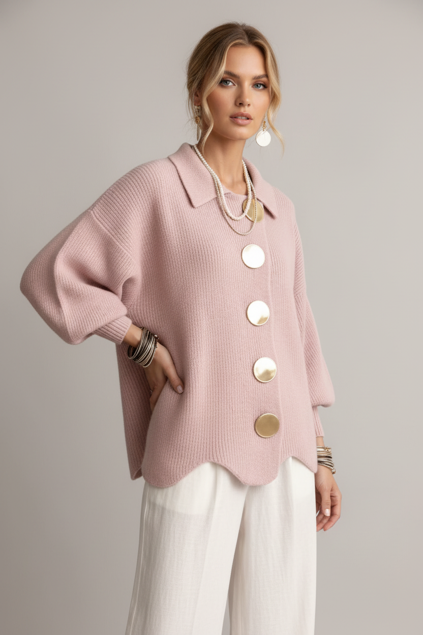 Glosspele - Chaqueta Cárdigan de Punto Acanalado